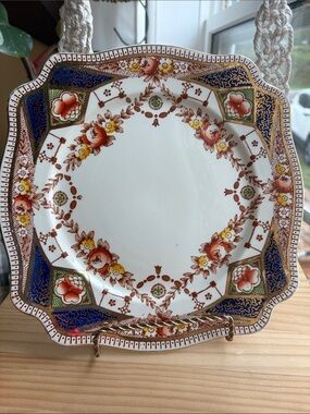 Royal Stafford Scalloped Floral Dinner Plate. Blue Brown and Gold Accents 10 in.